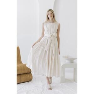 $248 Laude The Label Ivory Khadi Dress Tiered Cotton Belted Size Small